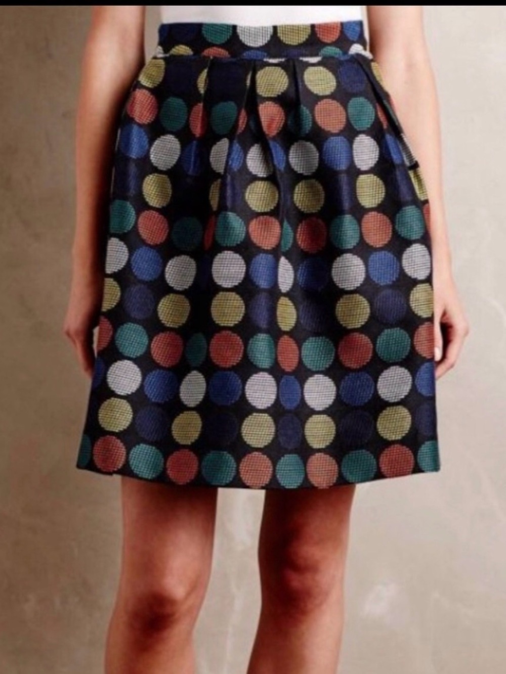 Anthropologie Hutch Polka Dot Pleated Navy Skirt - Multicolor Spot Print size 6